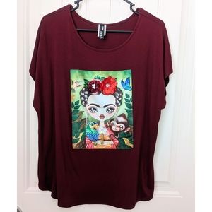 NWOT Frida Kahlo Character Embellished T-shirt
